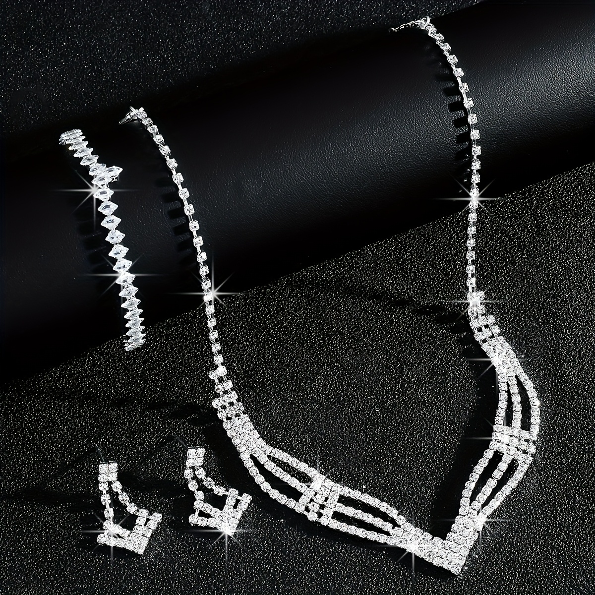 Fashionable Rhinestone Geometric Jewelry Set for Bride